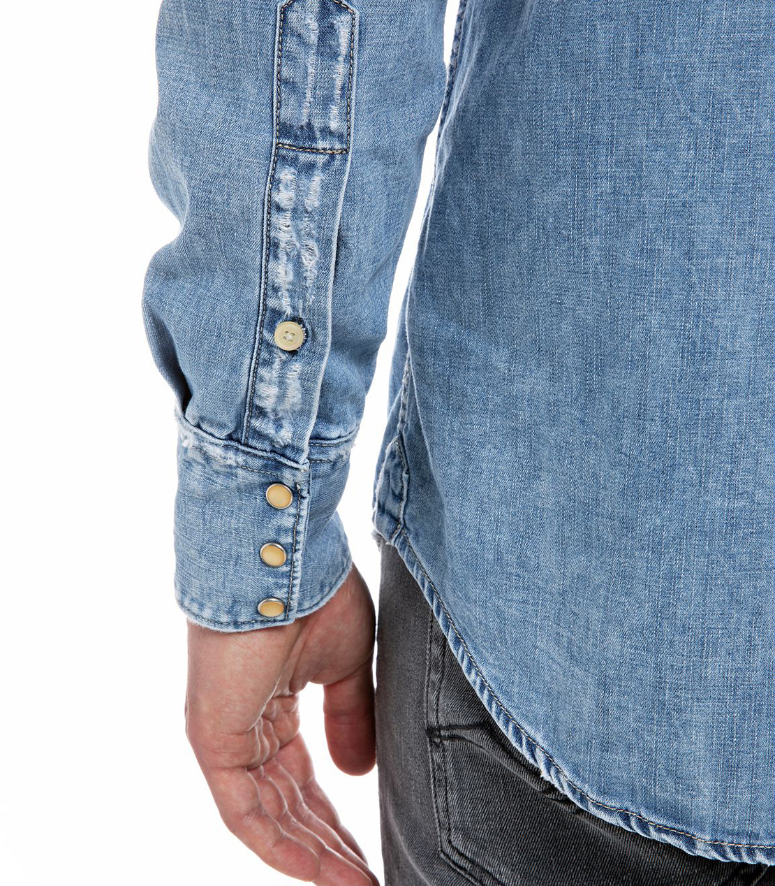 Agedミディアムブルーデニムウエスタンシャツ 詳細画像 ミディアムブルー 3